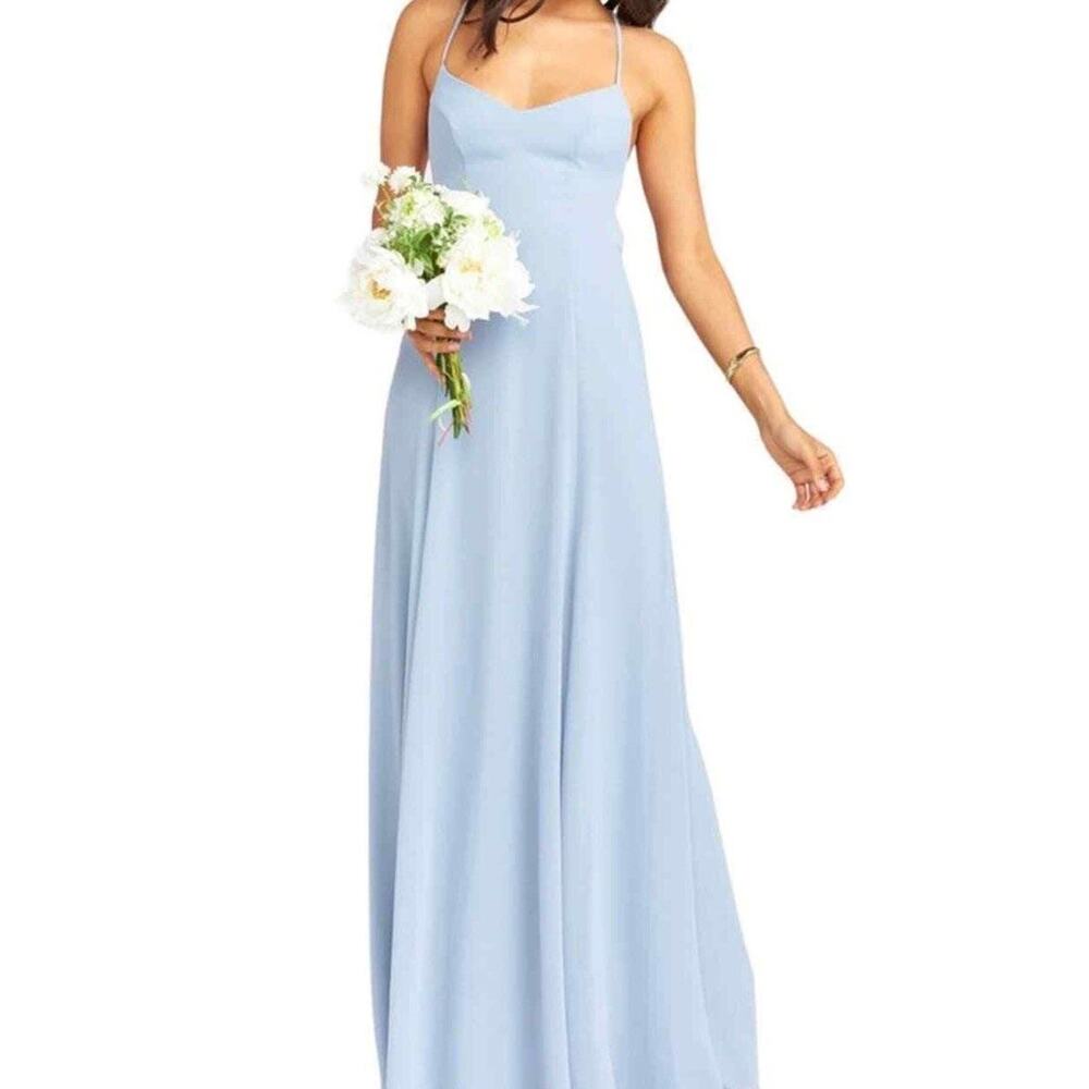 SHOW ME YOUR MUMU Godshaw Goddess Gown Bridal, in Steel Blue Chiffon Sz XXL